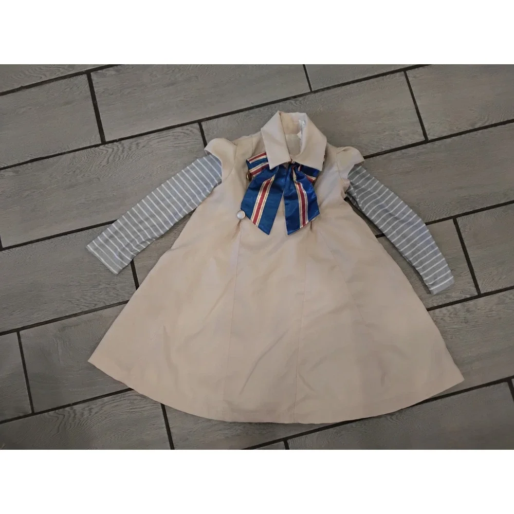 Rubies M3GAN Girls Costume Tan Dress Striped Sleeves Bow Universal Small 1000915